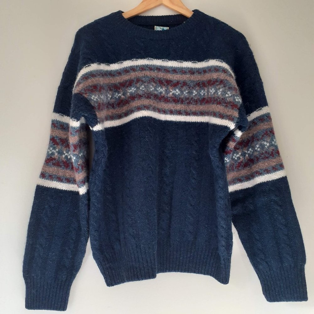 Original Coastal Fisherman sweater Pure wool 100% laine Navy blue/Burgundy wine